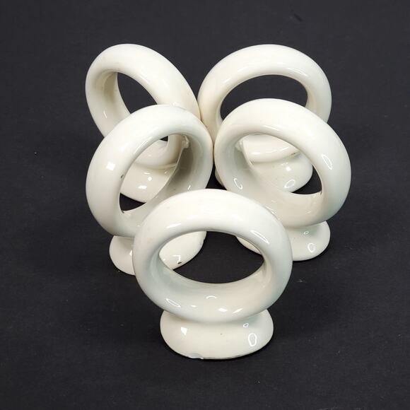 Vtg O'roark 1982 White Ceramic Napkin Ring Set Tableware Decor Retro Lot of 5 - Picture 1 of 8